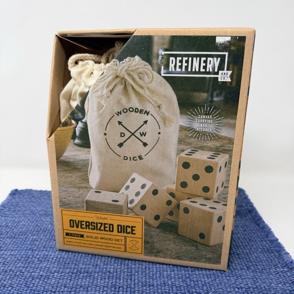 Jumbo Wooden 5 Dice With Canvas Bag And Rules 2.5" NEW yard Games